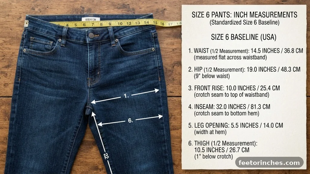 Standardized Sizing and the Size 6 Baseline - Size 6 Pants in Inches: Measurements